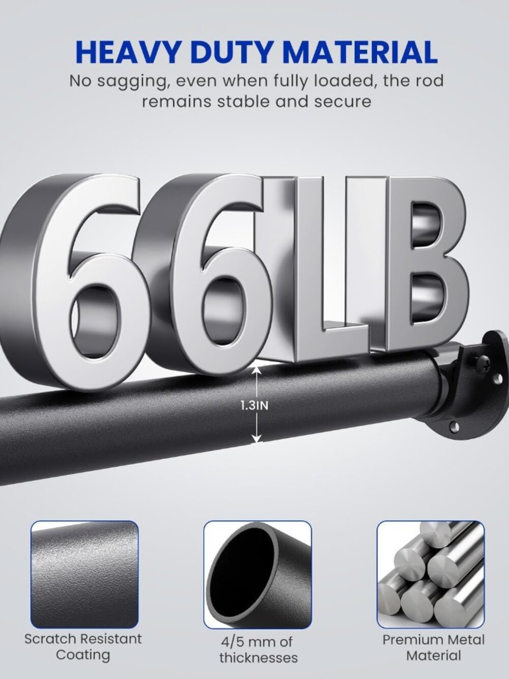 Closet Rods for Hanging Clothes, 17 to 84 Inches Stepless Adjustable Metal Close - Picture 4 of 9